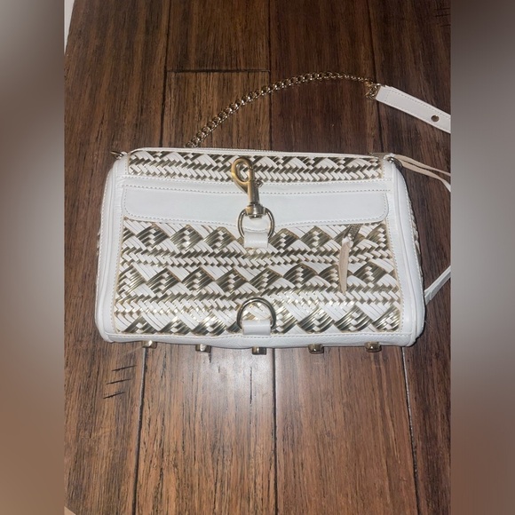 Rare✨White & Gold✨ Rebecca minkoff woven leather bag metallic bag crossbody - Picture 8 of 14